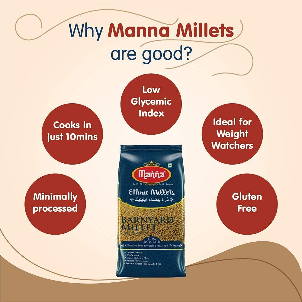 Manna Manna Millets 5Kg Combo Pack of 5, Unpolished Millets, Siridhanya,Certified Low GI, Little 1kg, Kodo 1kg, Foxtail 1kg, Proso 1kg, Barnyard 1kg. Natural Grains 500g(Pack of 10)