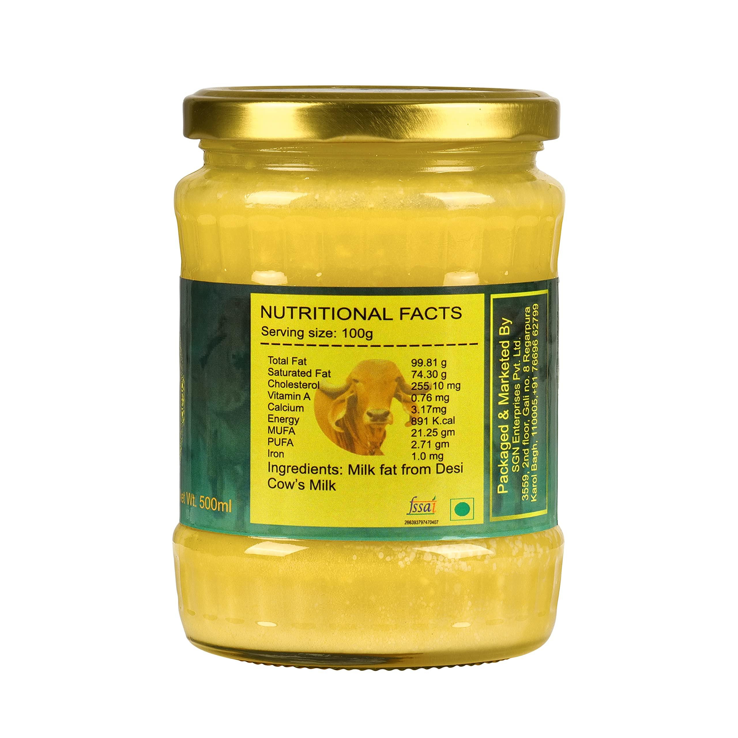 The Roast Organic Ghee - A2 Pure Ghee - 100% Desi Gir Cow Ghee - A2 Cow Desi Ghee - Cow Ghee - Vedic Bilona Method - Grass-fed, Cultured & Traditional A2 Ghee - Glass Bottle - cow ghee 500 ML