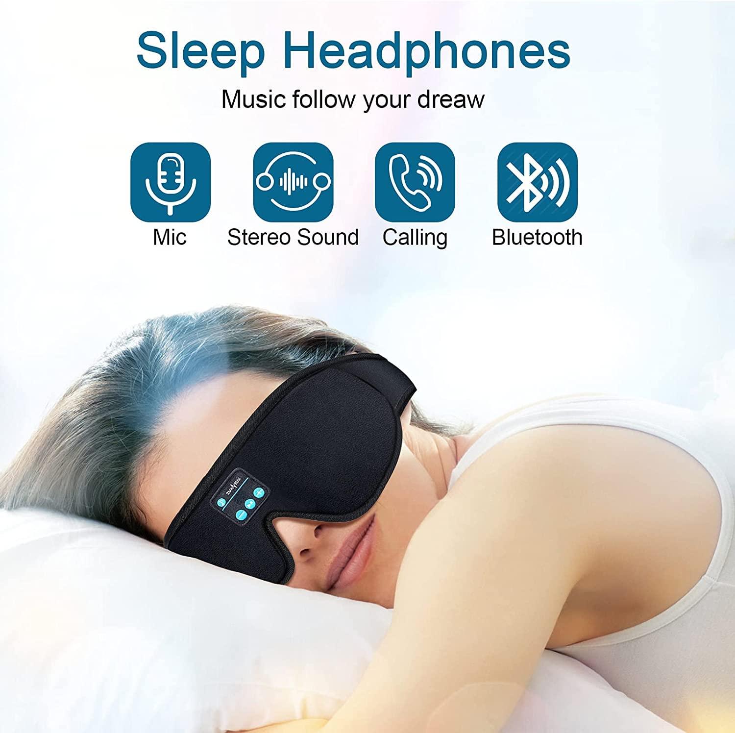 ZUXNZUX Sleeping Headphones Bluetooth Eye Mask, ZUXNZUX 3D Sleep Mask Adjustable Bluetooth Music Eye Mask for Side Sleepers, Yoga, Insomniac, Air Travel, Meditation