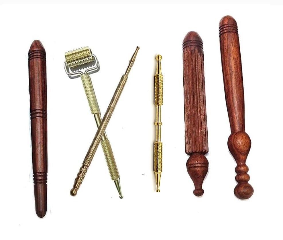 FA INDUSTRIES FA INDUSTRIES Wooden Massager Combo/Wooden Massager, Wooden Massage Sticks, Massager for Acupressure Points, Jimmy, Thai Massagers, Hand and foot Massager Sticks - Set Of 6 - (Brown)