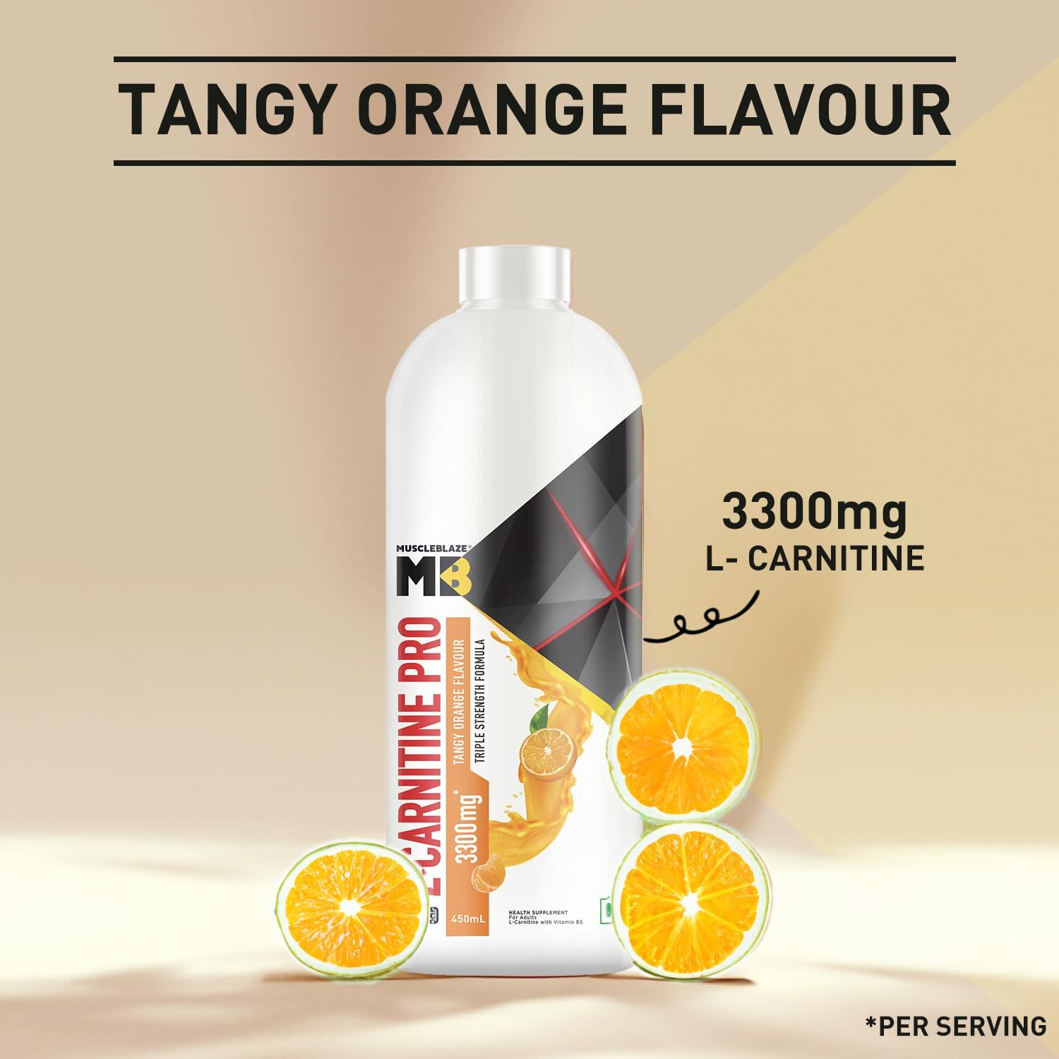 MuscleBlaze MuscleBlaze Liquid L-Carnitine PRO (Tangy Orange, 450ml) | Triple Strength Formula | 3300mg L- Carnitine