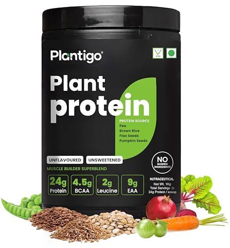 PLANTIGO Plantigo Plant Protein Powder 1kg Unflavoured, Unsweetened | 30g Protein, 5g BCAA, 2g Leucine Per 40g Scoop | No Sugar, No Sweetener, No Preservatives Protein Powder for Women, Men, Diabetes