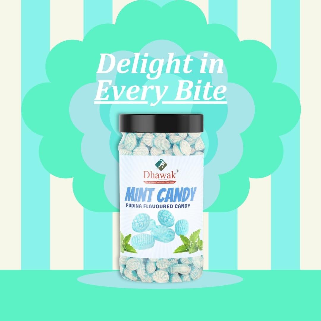 DHAWAK Dhawak Mint Candy 300 gms |Mint Flavoured Candy| Pudina Flavour Candy [Jar Pack]