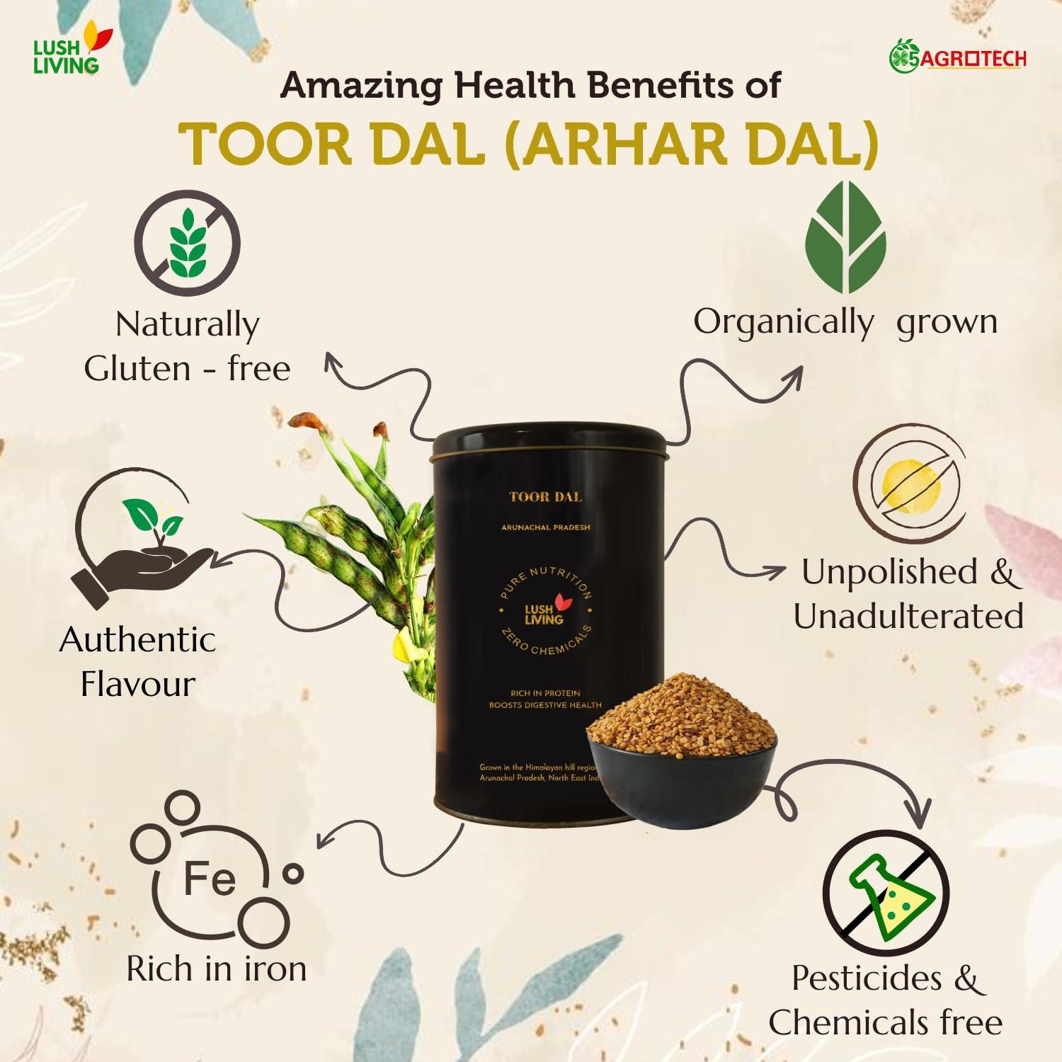 LUSH LIVING LUSH LIVING Premium Toor Dal/Tur Daal 400g | Unpolished Arhar Daal | High in Protein | From Assam Farm | For Healthy Digestive System | Gluten, Chemical & Peticide Free |
