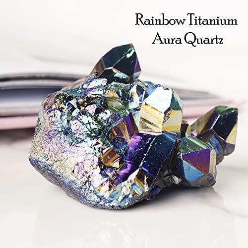 9Dzine 9Dzine Rainbow Aura Quartz, Titanium Aura Quartz,Rainbow Flame Titanium Aura Quartz Crystal Cluster,Druzy Titanium Aura Quartz Geode,Specimen 100-150 Gm Approx