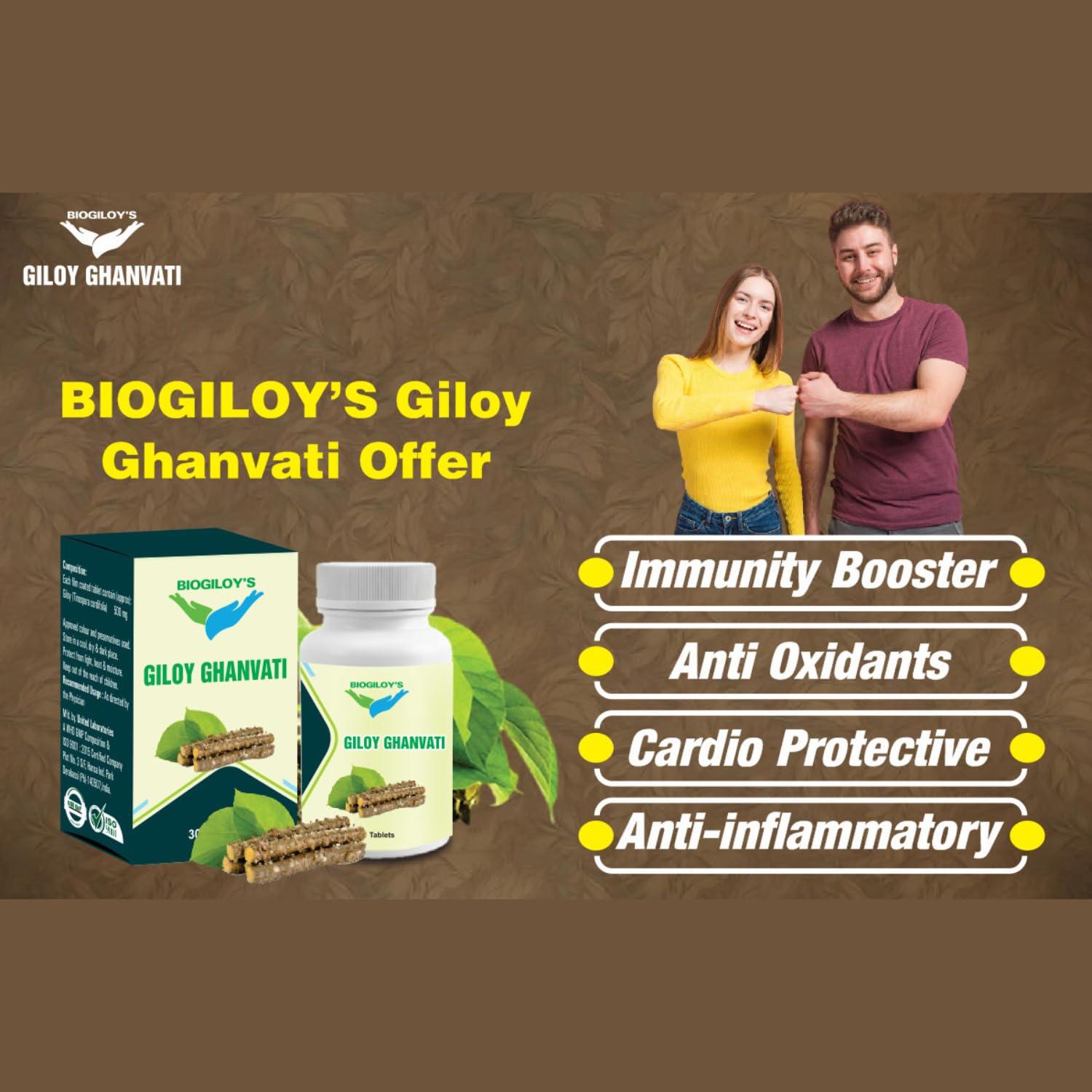 BIOGILOY\'S GILOY GHANVATI BIOGILOY\'S GILOY GHANVATI 30 Tablets - Natural Immunity Booster, Supports Respiratory and Digestive Health, Pure Giloy Extract, Anti-Inflammatory, Detoxifying