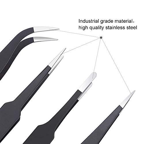 MADHYA MADHYA Tweezers for Ingrown Hair Removal, Surgical Grade Medical Tweezers with Sharp Needle Nose Point Tips Ideal Pointed Tweezers for Splinters & Tick Removal, Black, Pack of 6