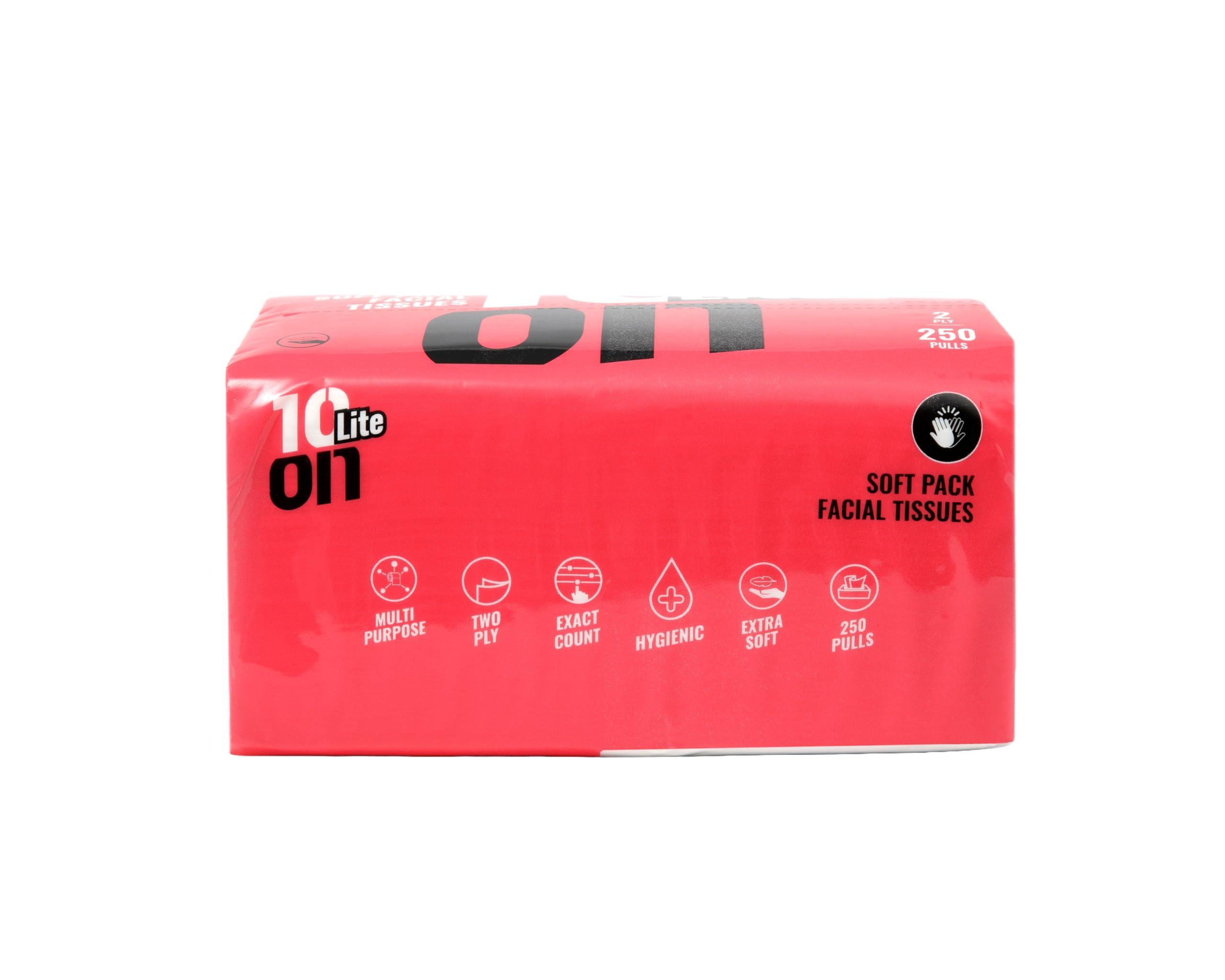 10 on TISSUES 10on Lite. 2 Ply Facial Tissue Paper - Soft Pack- 250 Pulls