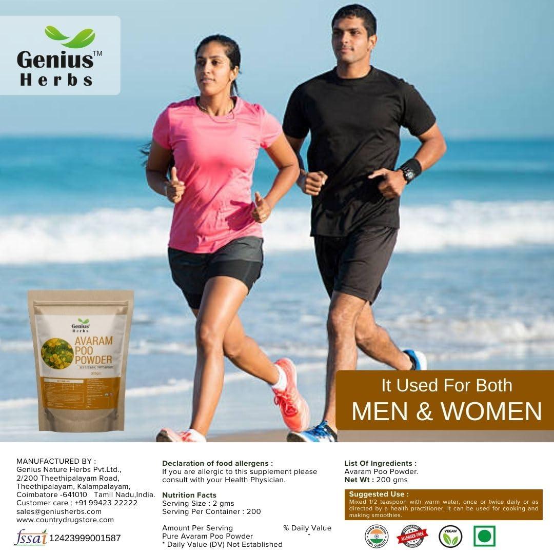 Genius Herbs Genius Herbs Avarampoo Powder 200g | | Tarwar | Aavaram | Senna auriculata | Tangedu Flower Crushed | Pack of 1