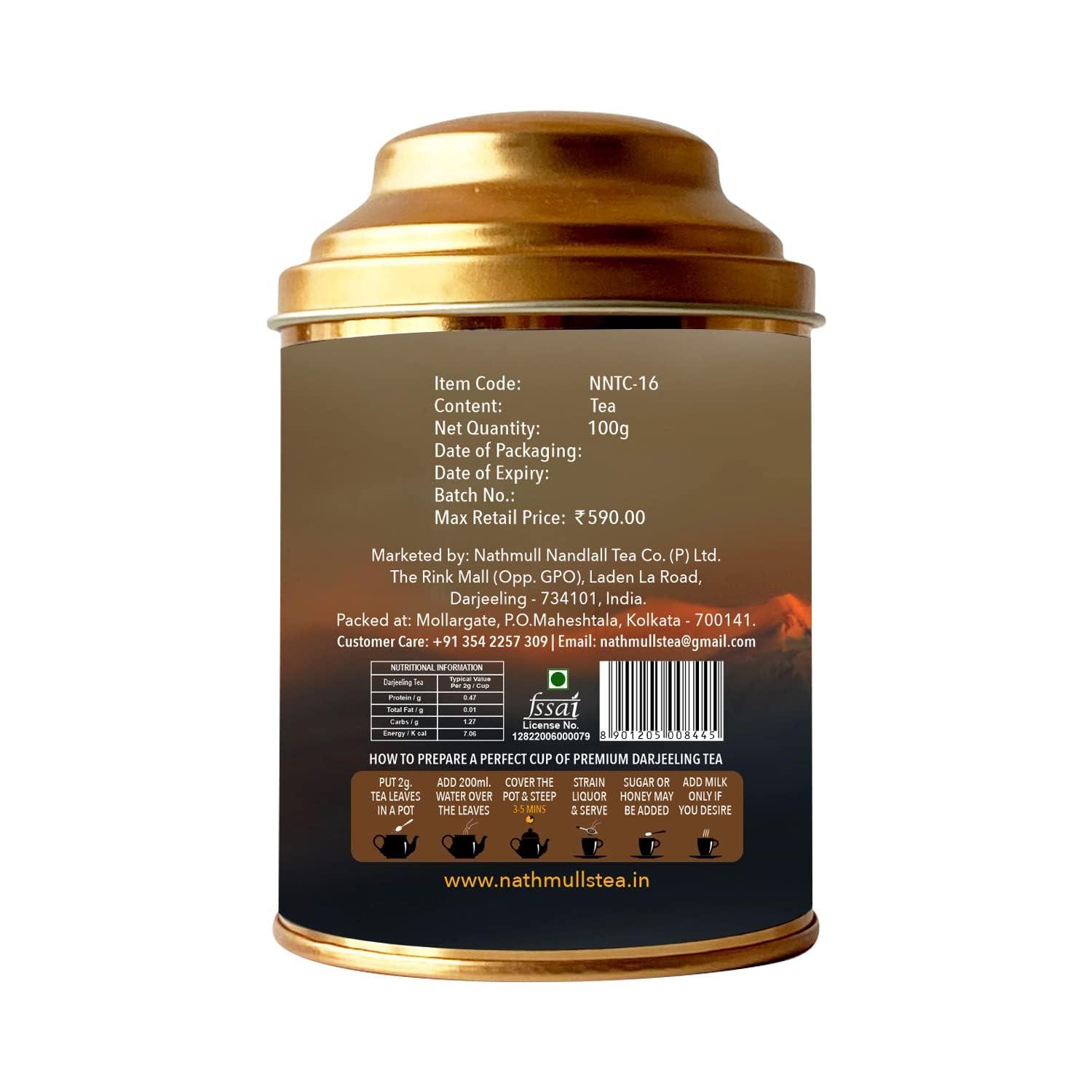 Nathmulls Nathmulls Premium Darjeeling Loose Leaf Tea. 100% Pure & Athentic Darjeeling Long Leaf Black Tea (100g - 50 Cups)