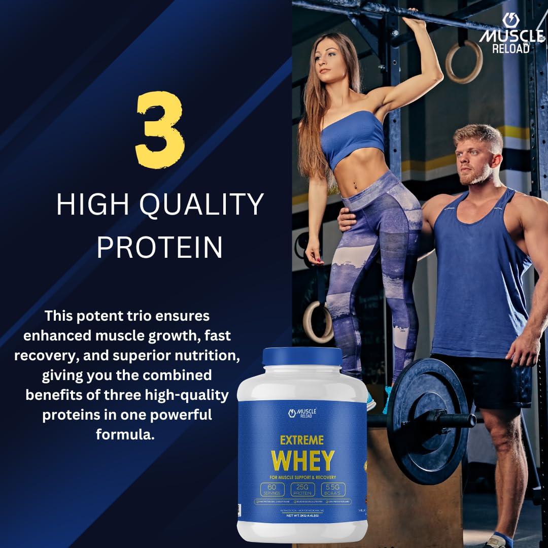 MUSCLE RELOAD Muscle Reload Extreme Whey Protein Blend With Isolate & Hydrolysate |25g Protein I 5.5g BCAA\'S | 4.5g Glutamine with Digezyme 50mg - (Milk Chocolate, 500G) 1.1LBS with 100g Creatine Free