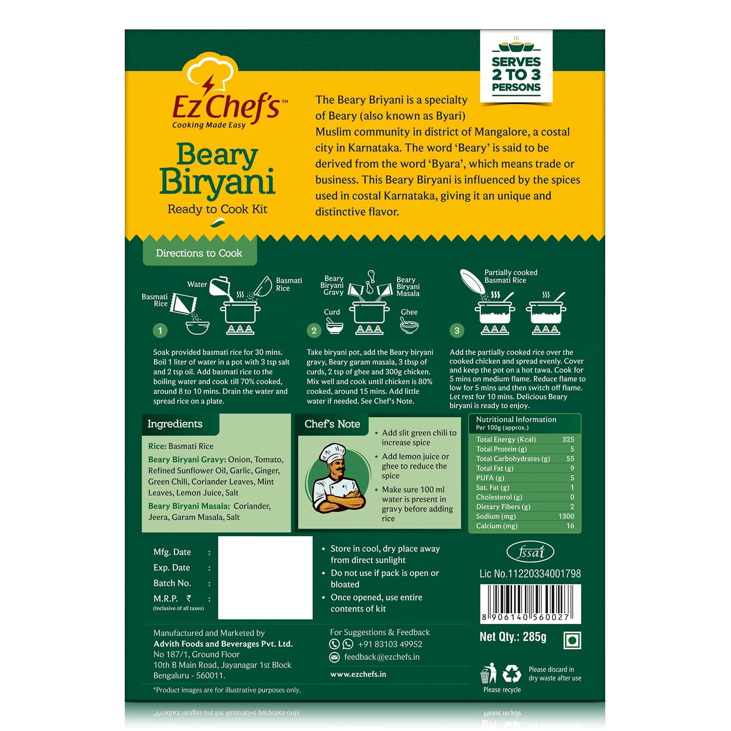 Ez Chef's Ez Chef\'s Beary Biryani Kit | Mangalore\'s famous Biryani | Ready to Cook in 3 easy steps | Just add Chicken | PACK OF 2