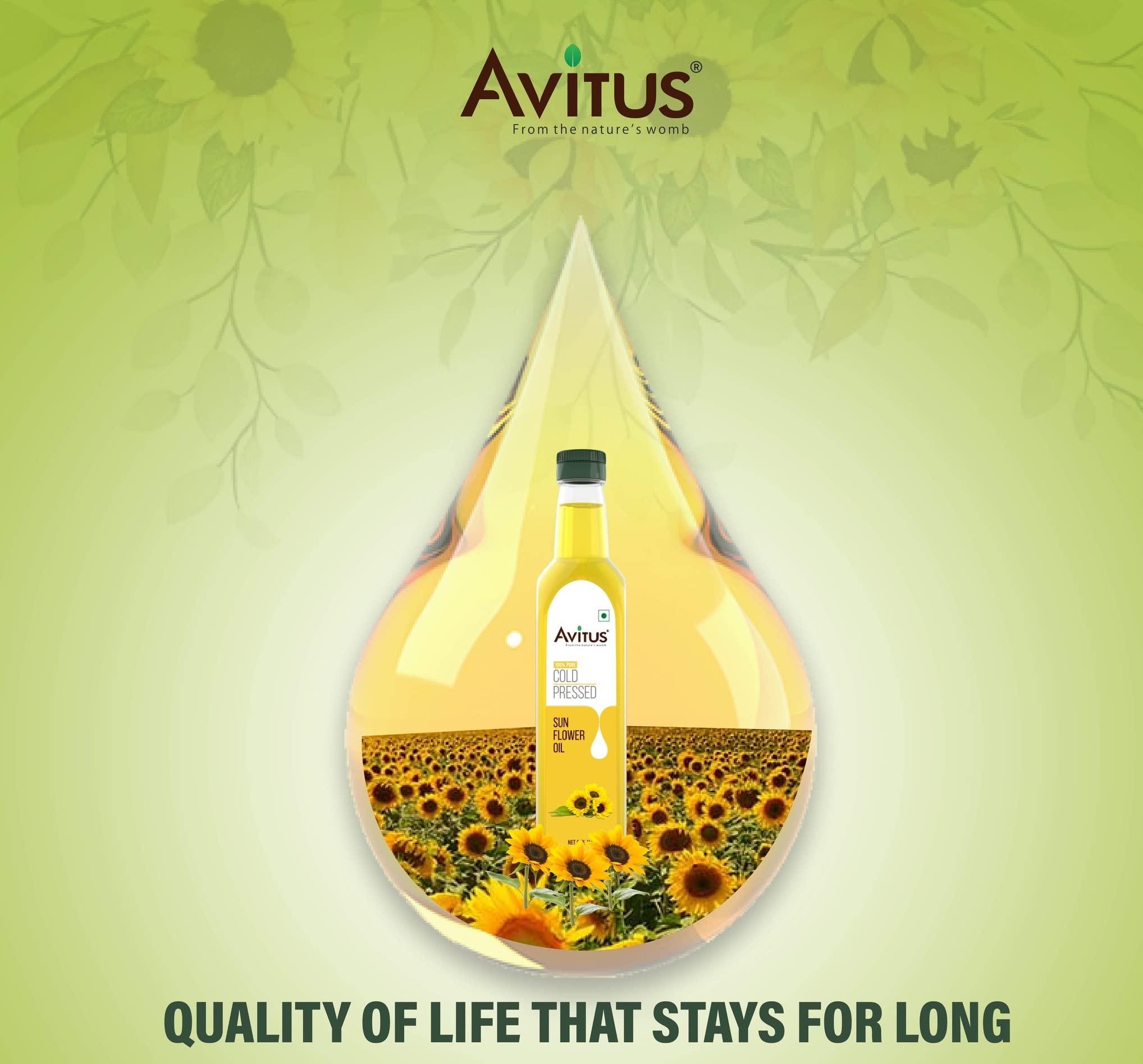 AVITUS AVITUS Sunflower Oil I Cold Pressed Surajmukhi Tel I 100% Pure and Natural Virgin Unrefined I Chemical-Free, Edible Grade I Delicious & Healthy I for Daily Use and Cooking (500ml)