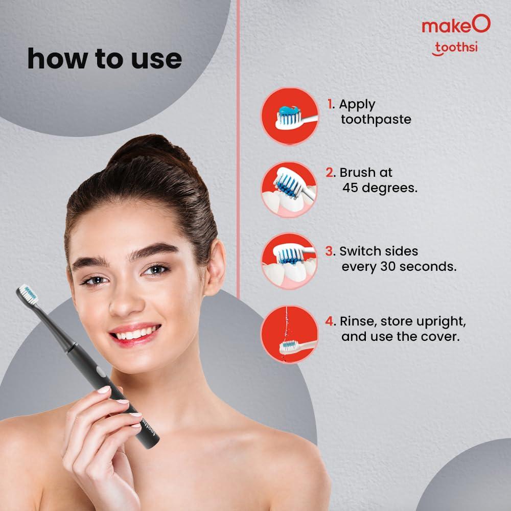 Toothsi Toothsi Electro i6 Smart Electric Toothbrush | Charcoal Black | 3 Cleaning Modes | IPX7 Waterproof & 5X plaque reduction | Sonic Technology, Dupont Soft Bristles, & Smart Timer | Rechargeable