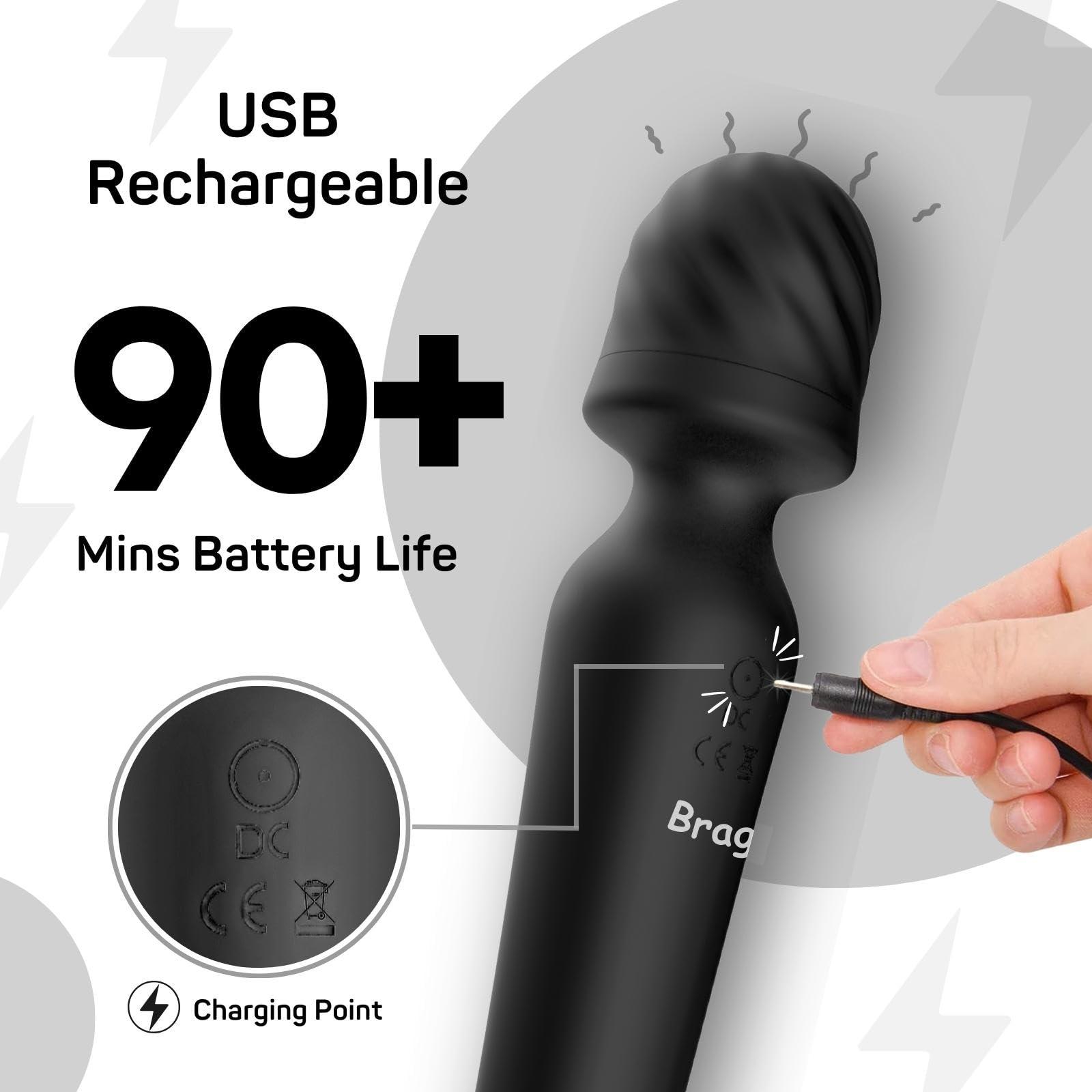 Brago Brago Body Massager Handheld Dual Head Massager for Pain Relief Relaxation, Rechargeable (DuoBliss - Black)