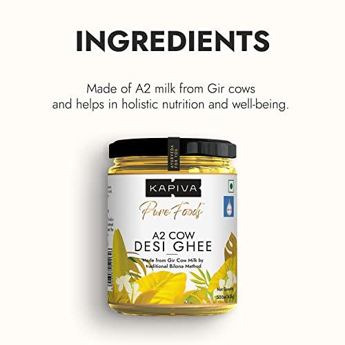 Kapiva Kapiva A2 Desi Cow Ghee 500ml | Bilona Method, Curd-Churned | Pure, Natural, Healthy | Grass-fed Cultured Ghee - Super Saver Pack of 2