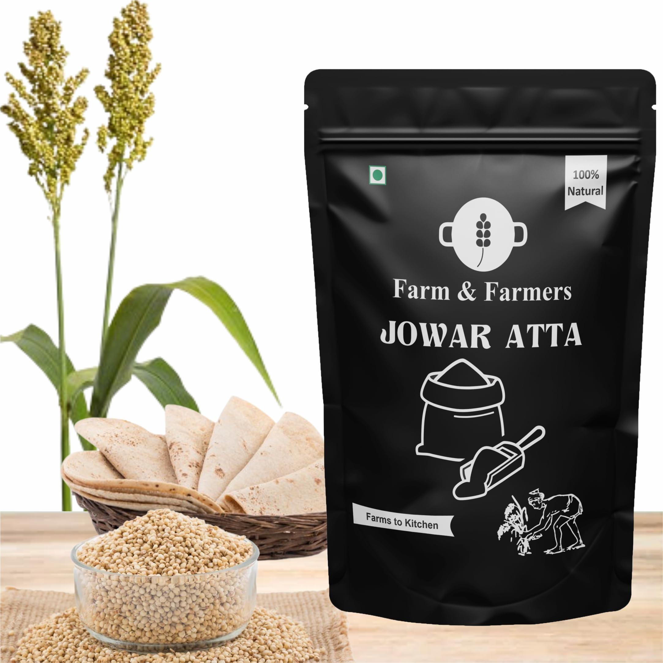 FARM AND FARMERS Farm & Farmers Organic Jowar Flour 5KG Gluten Free Sorghum Flour Jowar Atta Millet, Fresh from Farms 100% Vegan No Preservatives, No Trans Fats, Rich in Protein (5KG)