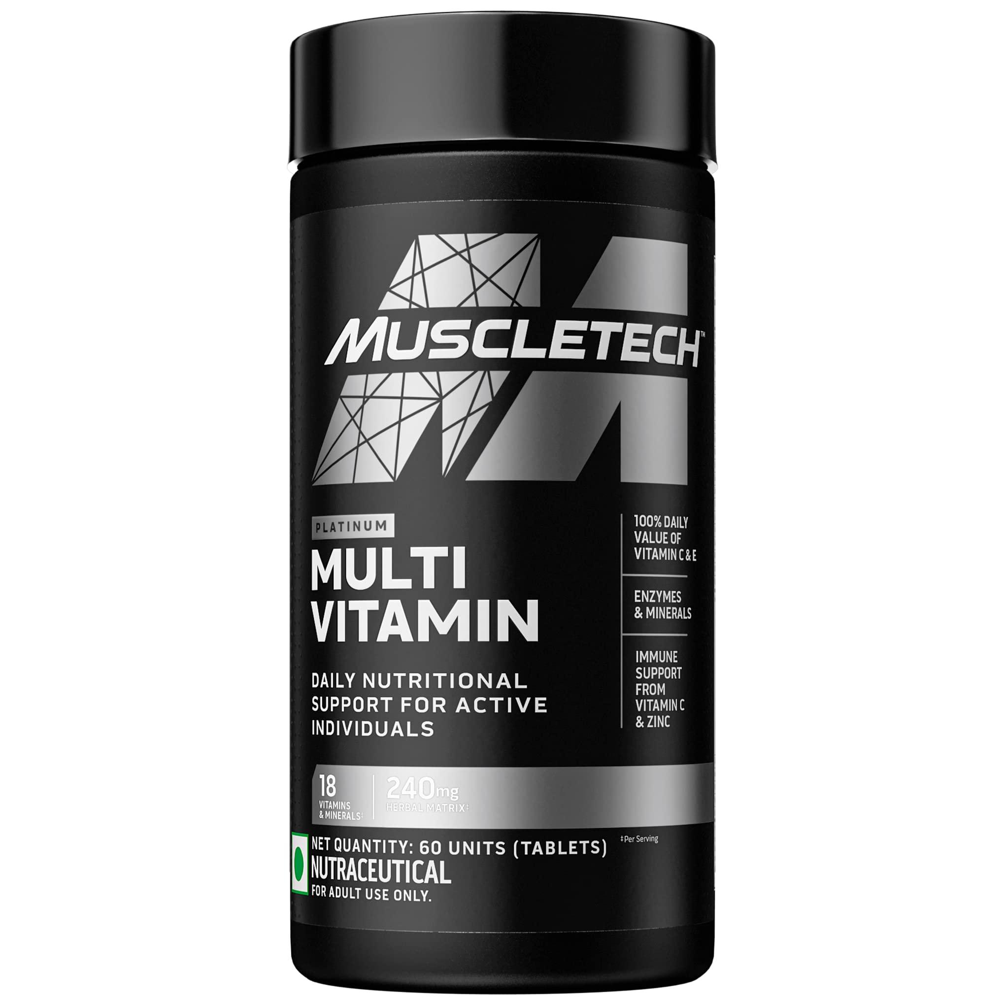 MuscleTech Muscletech Platinum 100% Creatine Powder (Unflavoured - 250 Gram, 83 Serves), & Enhance Performance & MuscleTech Platinum Multivitamin, Vitamin C for Immune Support, 18 Vitamins & Minerals, 60 Tablets