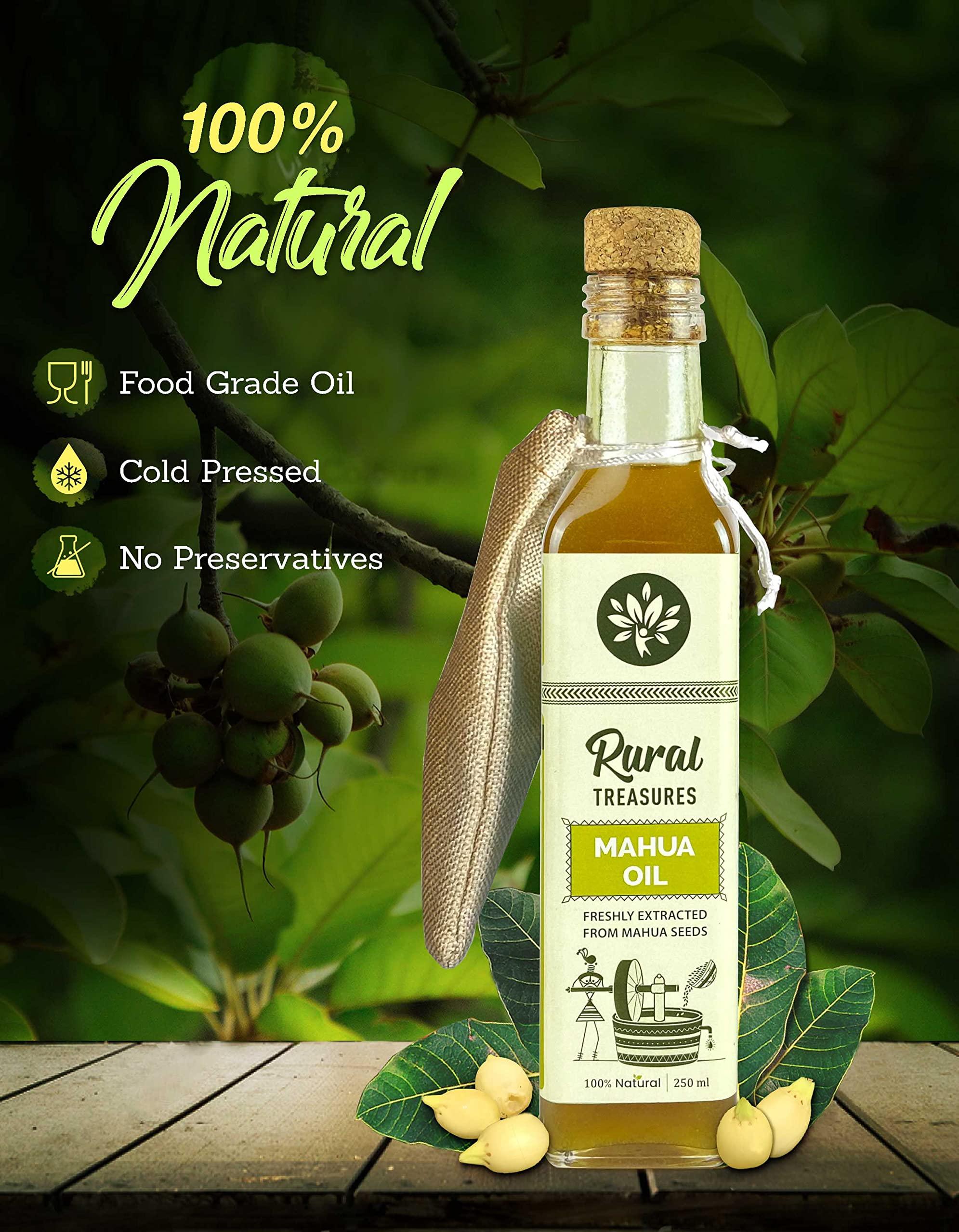 Rural Treasures Mahua Oil Edible | Pure Cold Pressed Mahuwa (Madhuca) Cooking Oil | Improve Digestion & Heart Rate | No Chemicals | No Preservatives | Freshly Extracted from Mahua Seeds | 250 ml