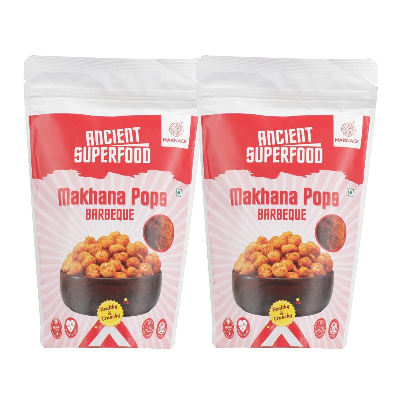 Maknack Maknack Makhana Pops - Barbeque Flavoured Roasted Foxnuts | Healthy Binge Snack | Ancient Superfood High in Antioxidants, Proteins & Calcium | Gluten Free | Vegan | Pack of 2 - 100g