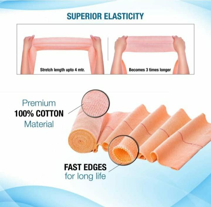 XYZ A Z COLLECTION Crepe bandage 4 INCH Chodi"Garam Patti" for Pain Relief Generic Cotton Elastic Crepe Roll for Pain Relieve Helps Relieving Joint Pain & Muscle Strain (4 INCH Chodi 4 METER PACK OF 1)