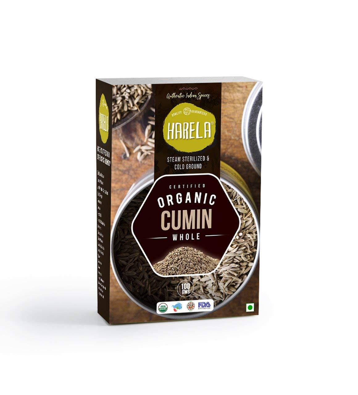 Harela Harela Certified Organic Cumin (Whole) | Cold-Pressed & Steam Sterilized | No Additives, Preservatives | Pure & Natural | 100g