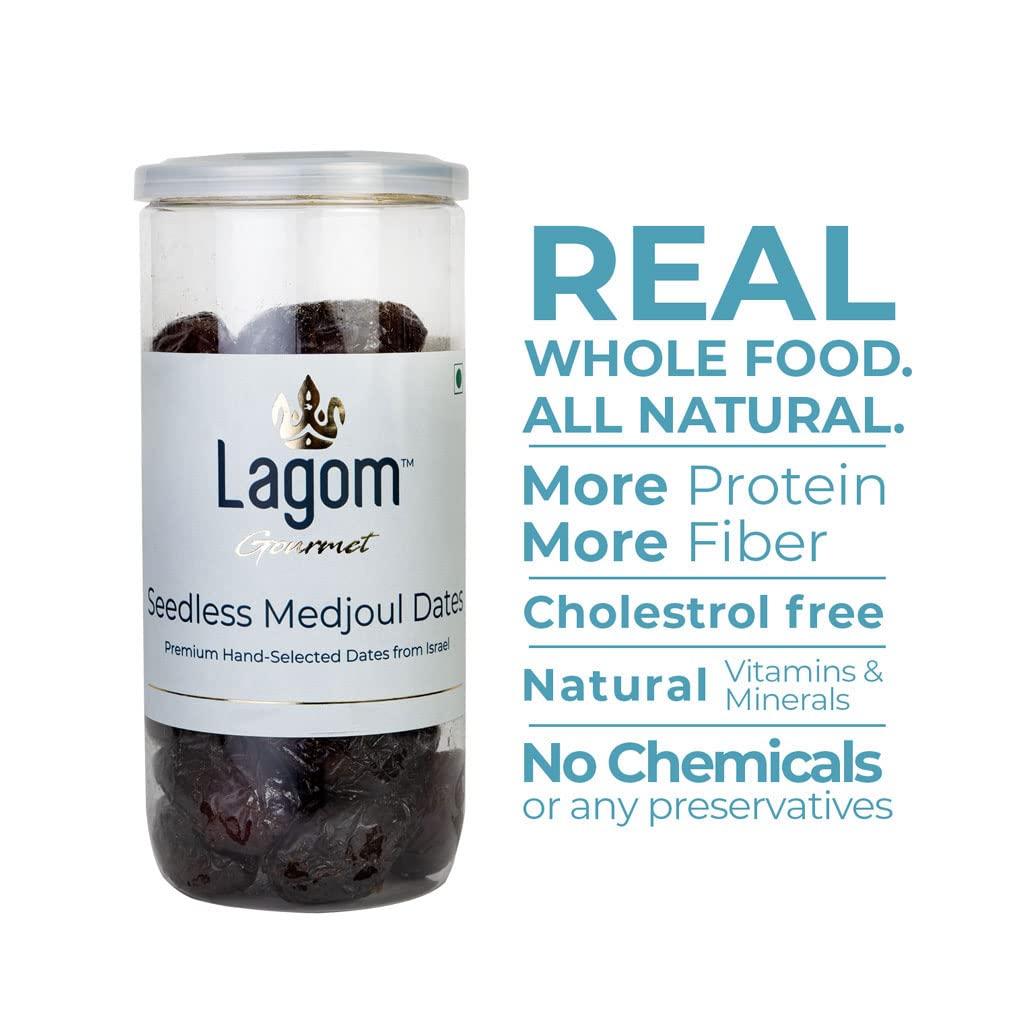 LAGOM Lagom Gourmet Seedless Medjool Dates 400g | All Natural | No Preservatives | No Added Sugar | Gluten Free | Vegan | Plant Based | Non GMO | Dates Dry Fruits | Khajur | Khajoor | Khejur | Medjoul Dates