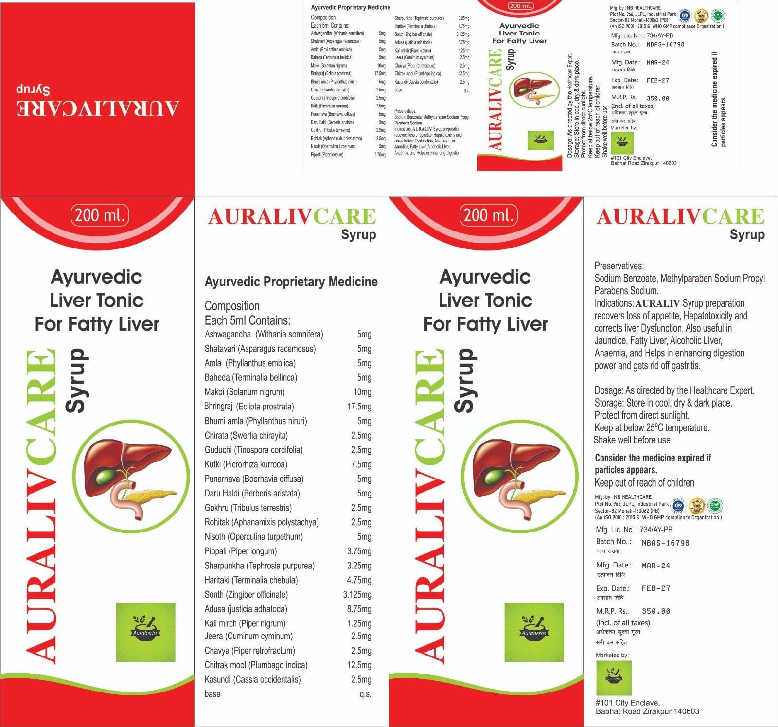 Auralivcare Auralivcare Ayurvedic Liver Tonic For Fatty Liver | Liver Tonic | Liver Health | Improves Digestion | 25 Ayurvedic Herbs Helps to Maintains Overall Liver Health