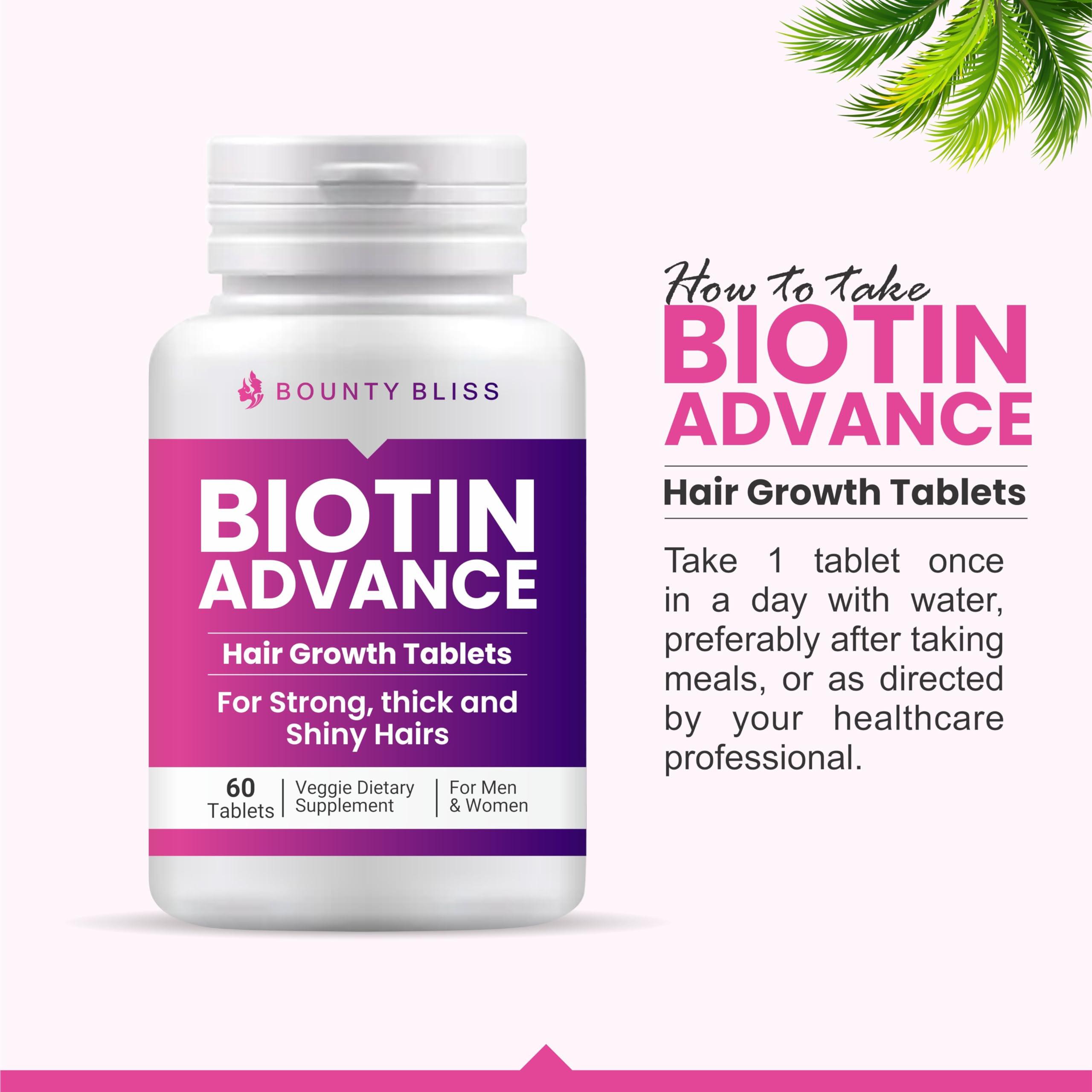 Bounty Bliss Bounty Bliss Biotin Advance Hair Growth Tablets Beauty & Hair Growth Gummies | Stronger & Shinier Hair, Nails & Skin | Biotin, Keratin For Men & Women (60 Tablets)