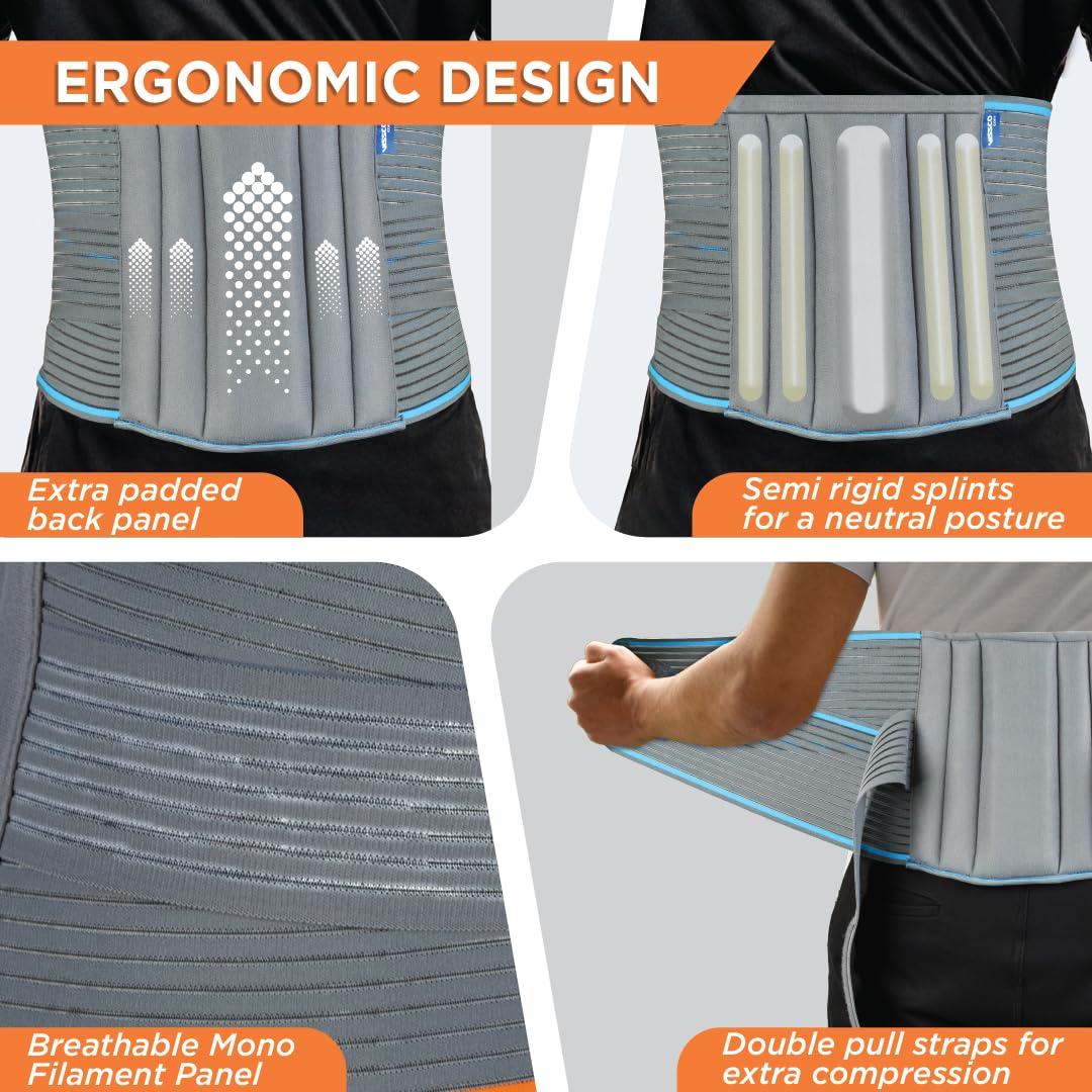 Vissco Vissco Lumbocare (Lumbo Sacral Belt), Back Support Belt for the Spine & Relieves Pain, Lower Back Brace Support, Back Pain Relief, Can be used for Slip disc - Large (Grey)