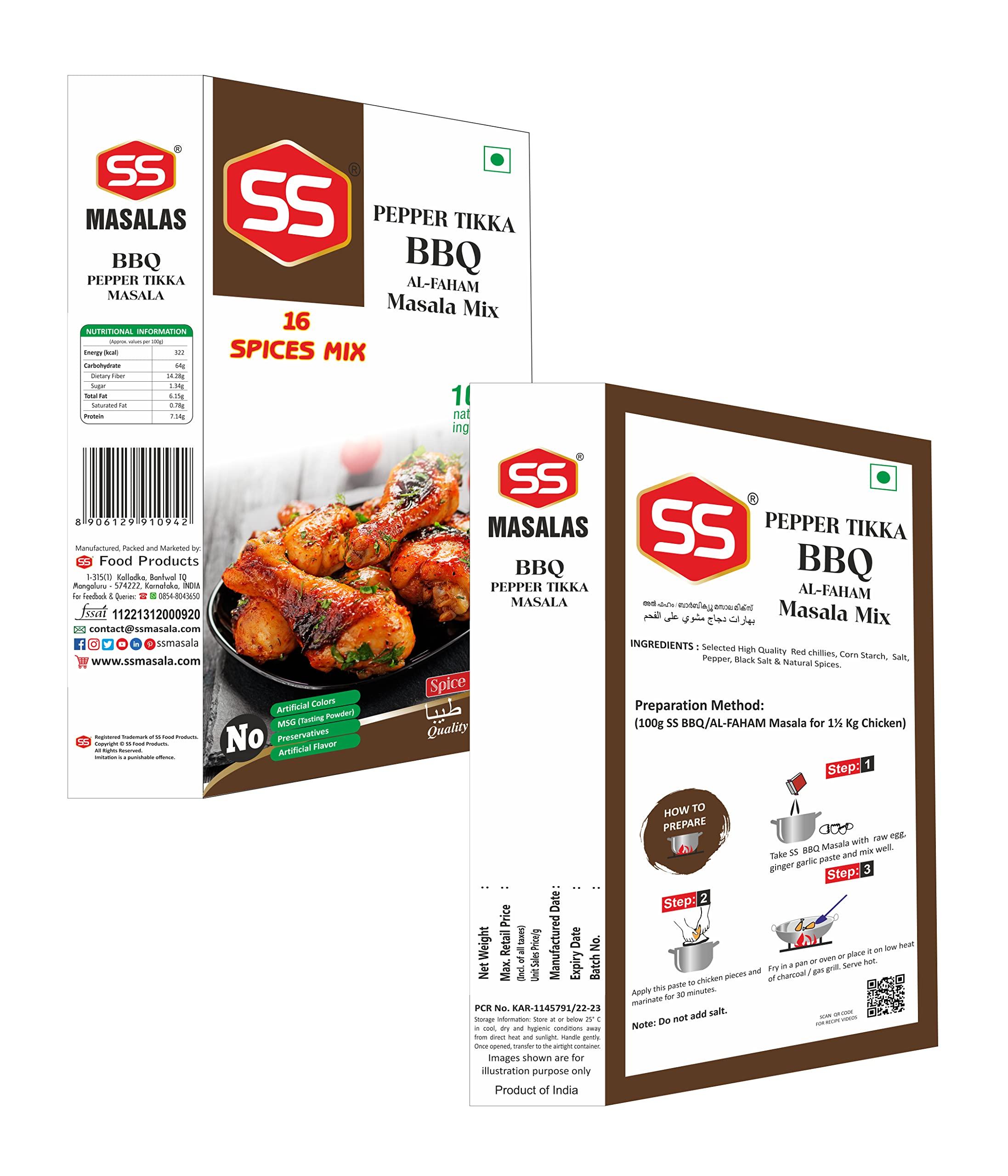 SS MASALAS SS MASALAS BBQ Masala Powder 300g. Ready mix Spices for Chicken/Meat/Paneer Barbeque Marination (100g Pack of 3)