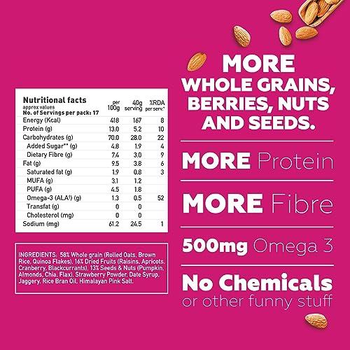 Yogabar Yogabar Muesli Fruit And Nuts - 93% Wholegrain Breakfast Cereals With Oats, Dry Fruits, And Nuts & Seeds, High In Omega 3, Gluten Free Granola With Chia And Flax Seeds (700G - Pack Of 2)