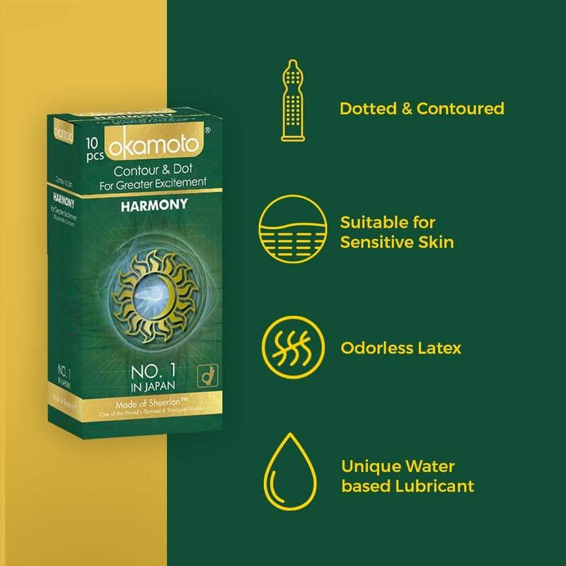 OKAMOTO Okamoto Condoms | Crown - Ultra Thin Condoms for Male | Harmony - Dotted Condoms for Mens | Combo Pack (Pack of 2, 20 Counts)