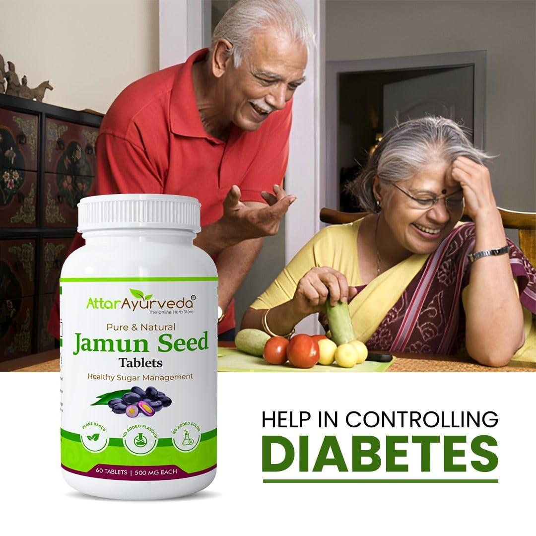 ATTAR AYURVEDA Attar Ayurveda Jamun Seed Extract tablet 500mg, 60 tablets | Beneficial in controlling Blood Sugar Levels, Boosting Digestion, Blood purification and Detoxification (Pack of 1)