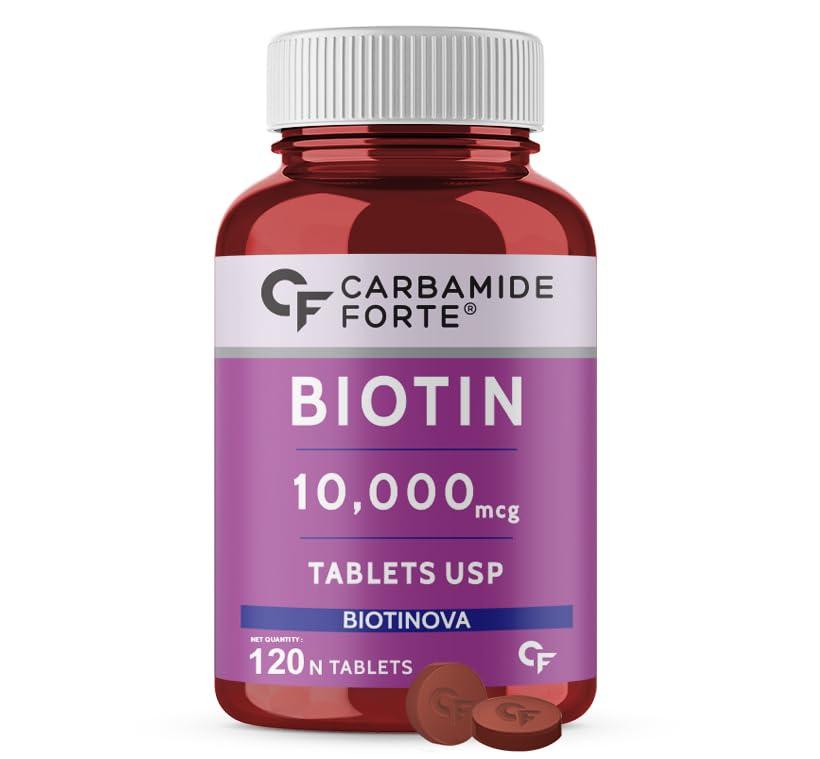 Carbamide Forte Carbamide Forte Biotin 10000mcg | Biotin Tablets for Hair Growth | Biotin Supplement for hair, skin, and nails | Hair Vitamins for Men & Women | 120 Tablets
