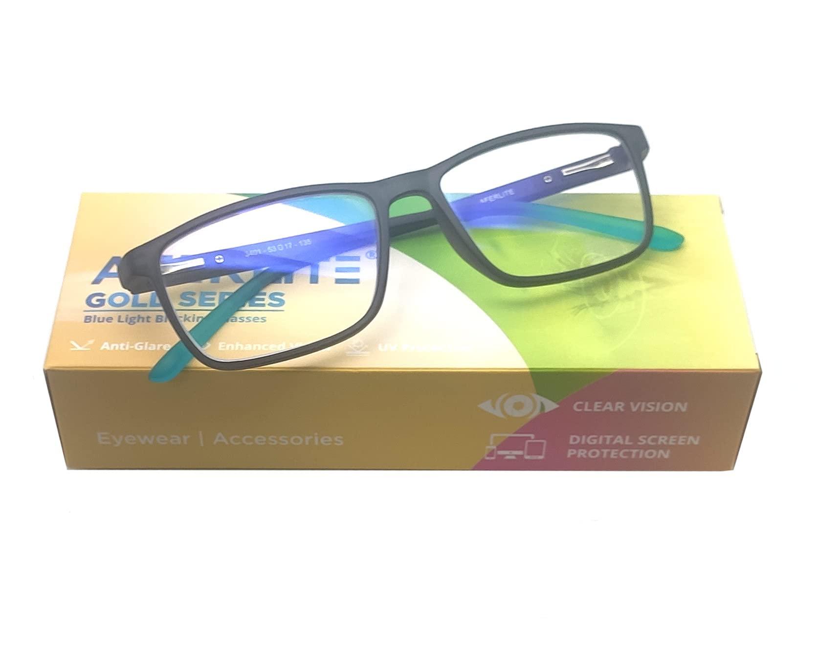 Aferlite AFERLITE Gold Series Unisex Rectangular Computer Glasses Blue Light Blocking Technology For Eye Protection (53 mm Medium) (TURQUOISE B (TRANSLUCENT))