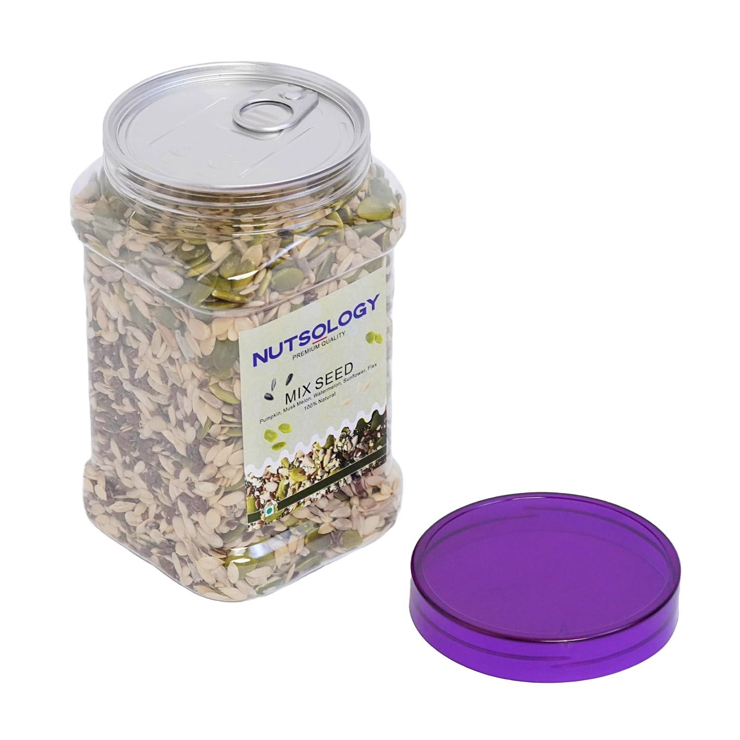 NUTSOLOGY Nutsology Premium Mix Seeds | 500g | 5 in 1 | Roasted Pumpkin, Flax & Sunflower Seed + Raw Watermelon & Muskmelon/Kharbuja Seeds | Healthy