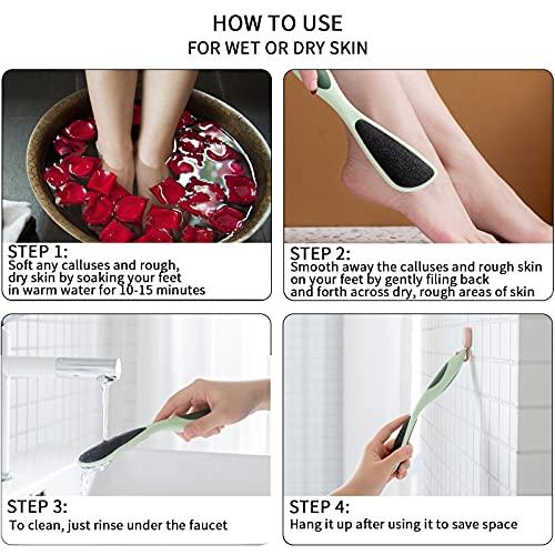 iappadore 2 Packs Double-Sided Pumice Stone for Feet, Foot Scrubber Stone Handle, Ergonomic Easy to Reach, Feet Scrubber with Fine-Grained Frosted Stones, for Callus Removal, Improve Circulation Foot Care