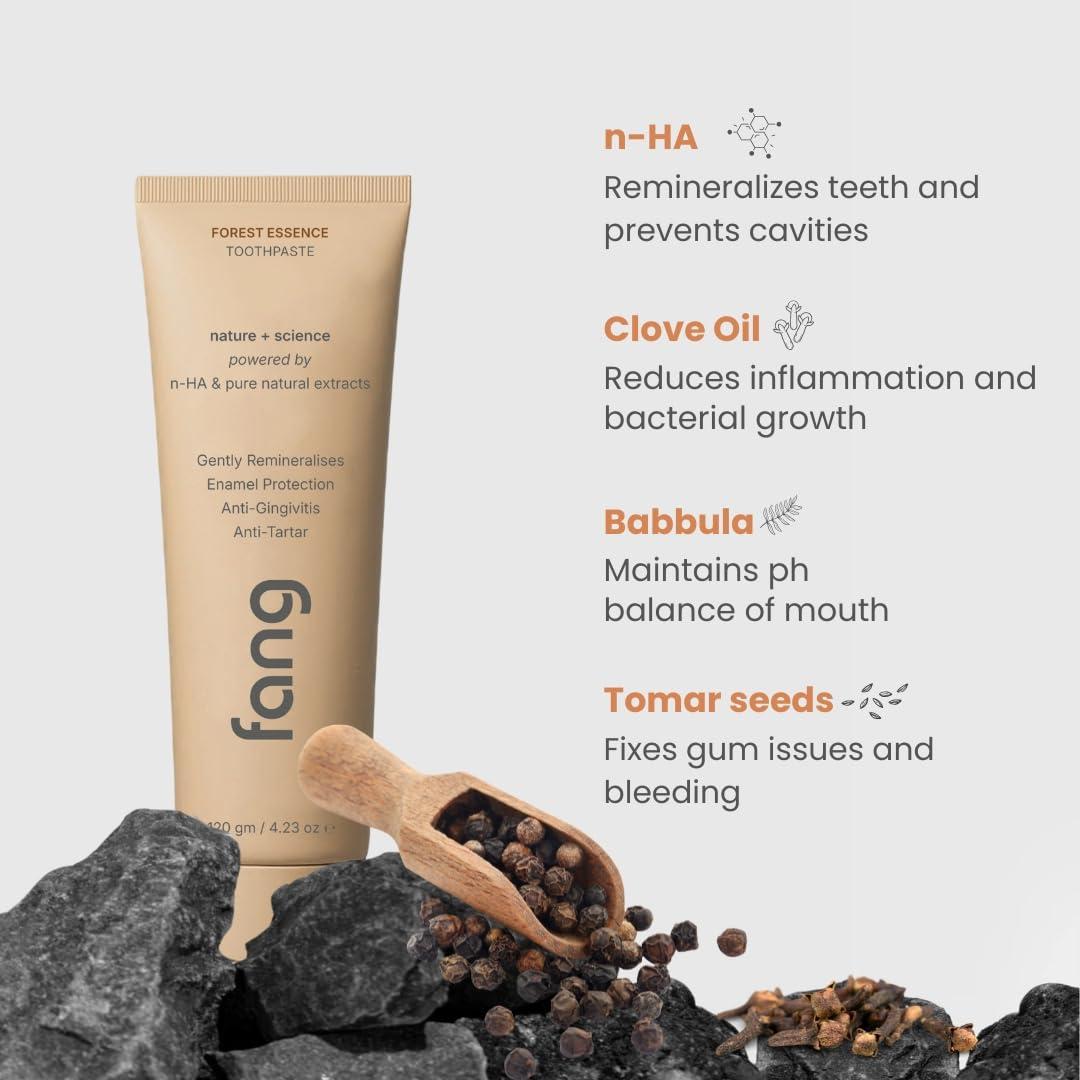 Fang Fang Forest Essence Natural Toothpaste|Fluoride Free Hydroxyapatite|Teeth Whitening|Heals Sensitive Teeth|Fights Cavities,Gum Diseases & Bad Breath|SLS & Chemical Free|Organic, Vegan (Forest Essence, 1)