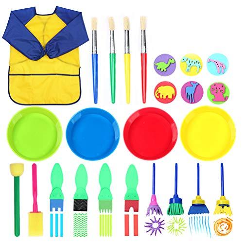 HEALLILY 25pcs Kids Painting Brushes Kit DIY Sponge Paint Brush Early Learning Tools