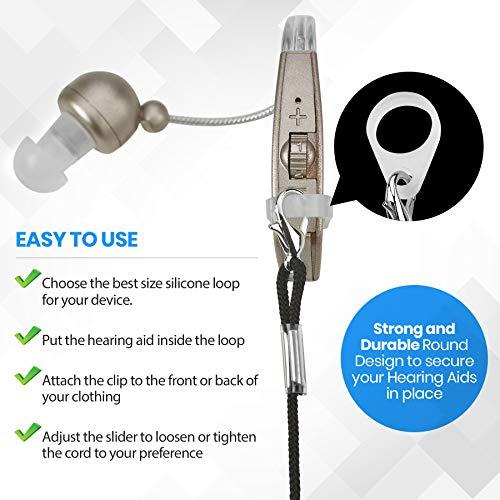 MEDca Hearing Aid Clip - Protective Holder with Anti Lost Lanyard Cord - Rope with Loops and Clip and Security Clip Ideal for Behind the Ear Hearing Aids and Personal Sound Amplifiers