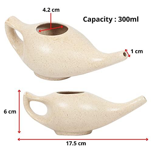 QIMACPLUS Leak Proof Durable Porcelain Ceramic Neti Pot 220 ML for Natural Nasal Cleansing | Natural Treatment for Sinus, Infection and Congestion Microwave and Dishwasher Friendly (Brown Matt)