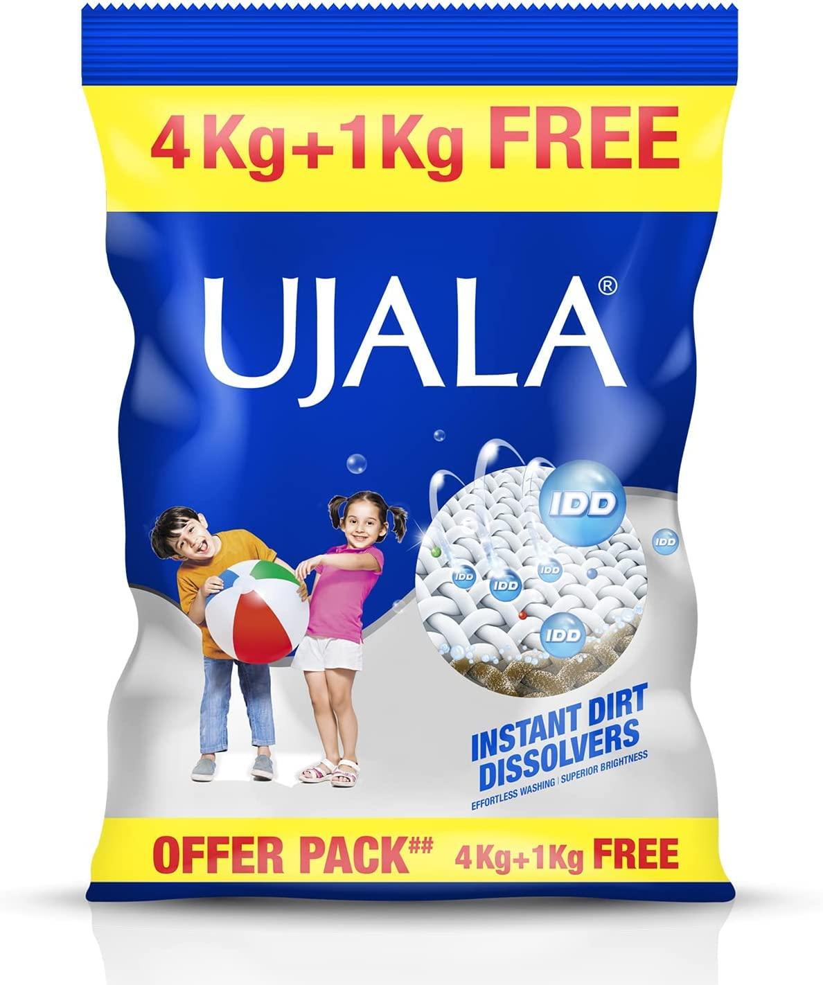 UJALA UJALA Laundry Detergent Powder 4Kg + 1Kg | Laundry Detergent Powder with Power of Instant Dirt Dissolvers | Detergent Powder for Effortless Washing & Superior Brightness