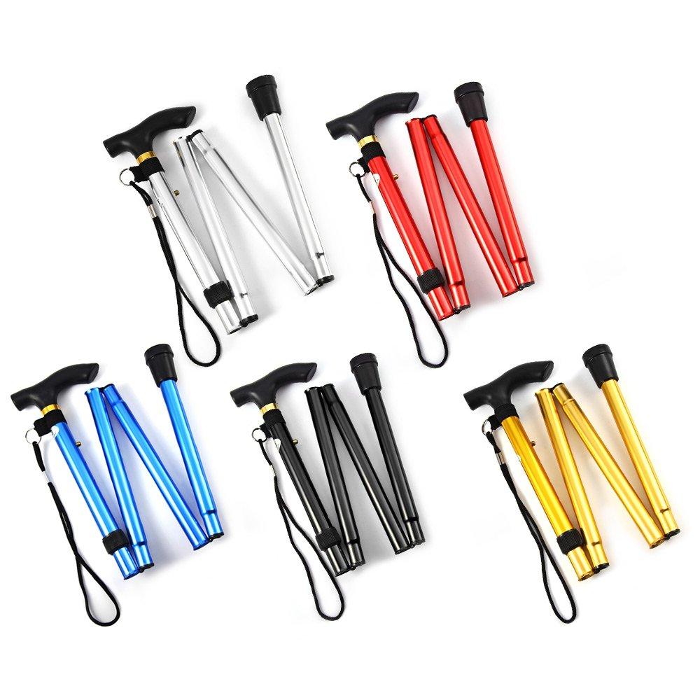 COMFKEY Comfkey Folding Lightweight Walking Stick - Adjustable Aluminum Metal Collapsible Travel Cane with Non-Slip Rubber Base (Black)