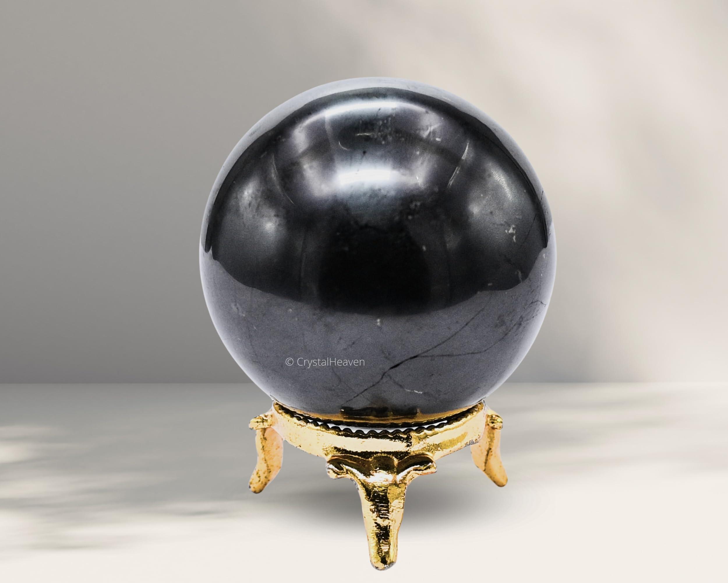Crystal Heaven Certified Shungite Crystal Ball for Meditation - Premium Crystal Vastu Items for Home and Feng Shui Items for Good Luck - Ideal for Pooja Supplies and Spiritual Practices (2\" Inch)