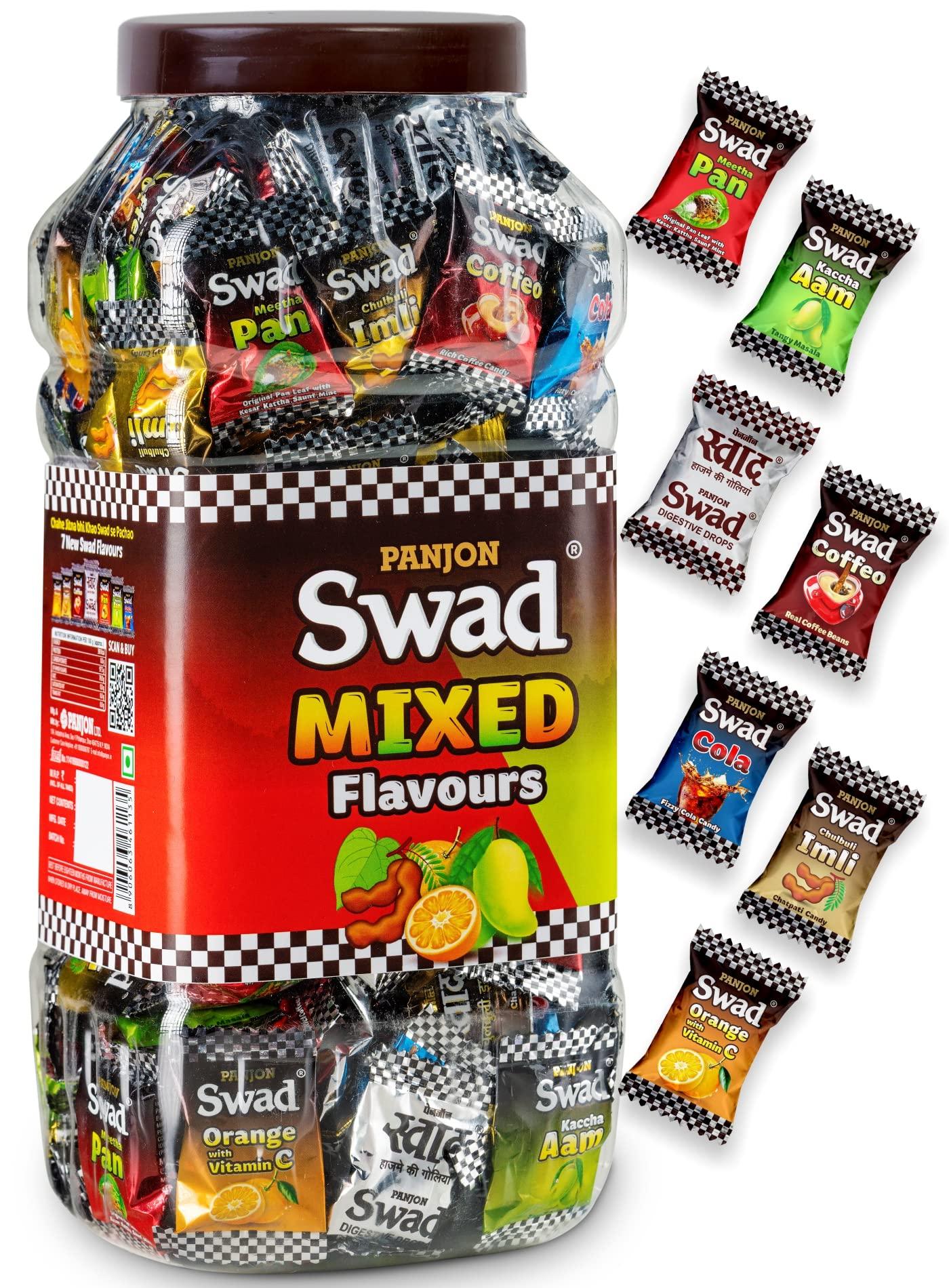 Swad Swad Mixed Chocolate Candy Jar | Meetha Pan, Imli, Coffee,Kacha Aam, Orange + Vitamin C (150 Candy)