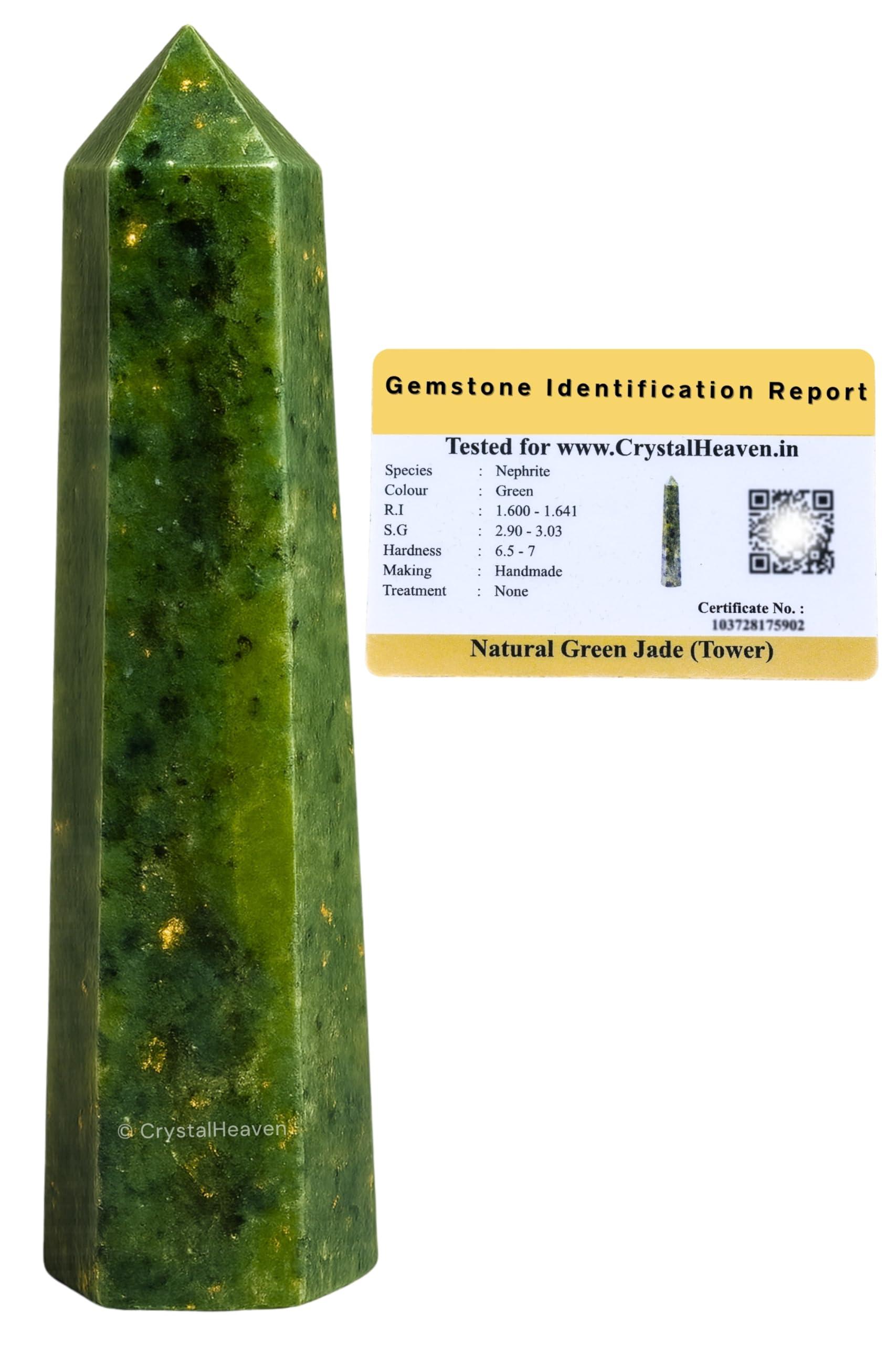 Crystal Heaven Crystal Heaven Certified Green Jade Tower Obelisk Point For Chakra, Healing And Balancing - Aaa Grade Original Certified Gemstone Agate For Reiki Meditation Yoga Spiritual (2-3 Inches)