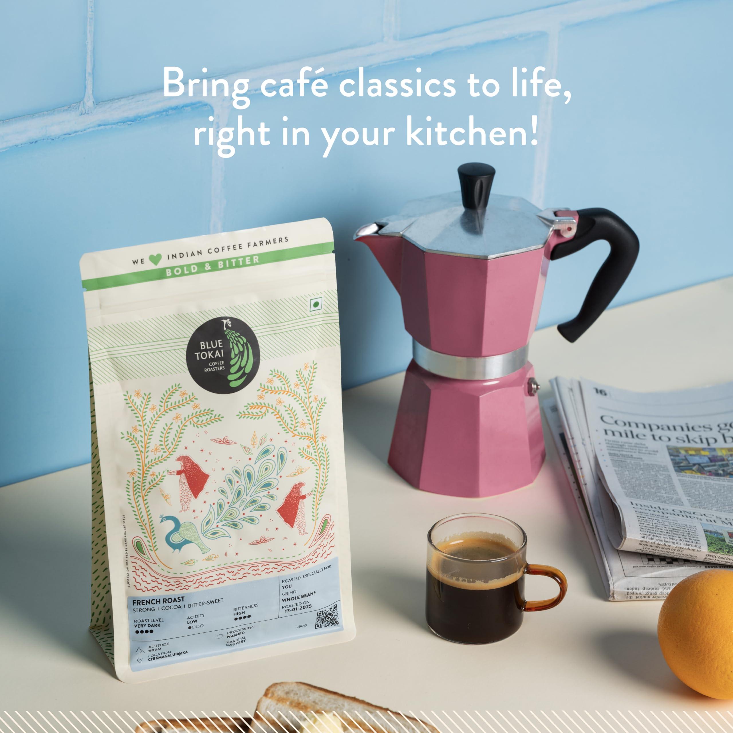 Blue Tokai Coffee Roasters Blue Tokai Coffee Roasters French Roast - Dark Roast (Channi Grind) 500g | Made With 100% Specialty Grade Arabica Freshly Roasted Ground Coffee, Bag