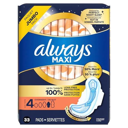 Always Always Maxi Pads Overnight W/Flexi-Wings Unscented, 33 Count