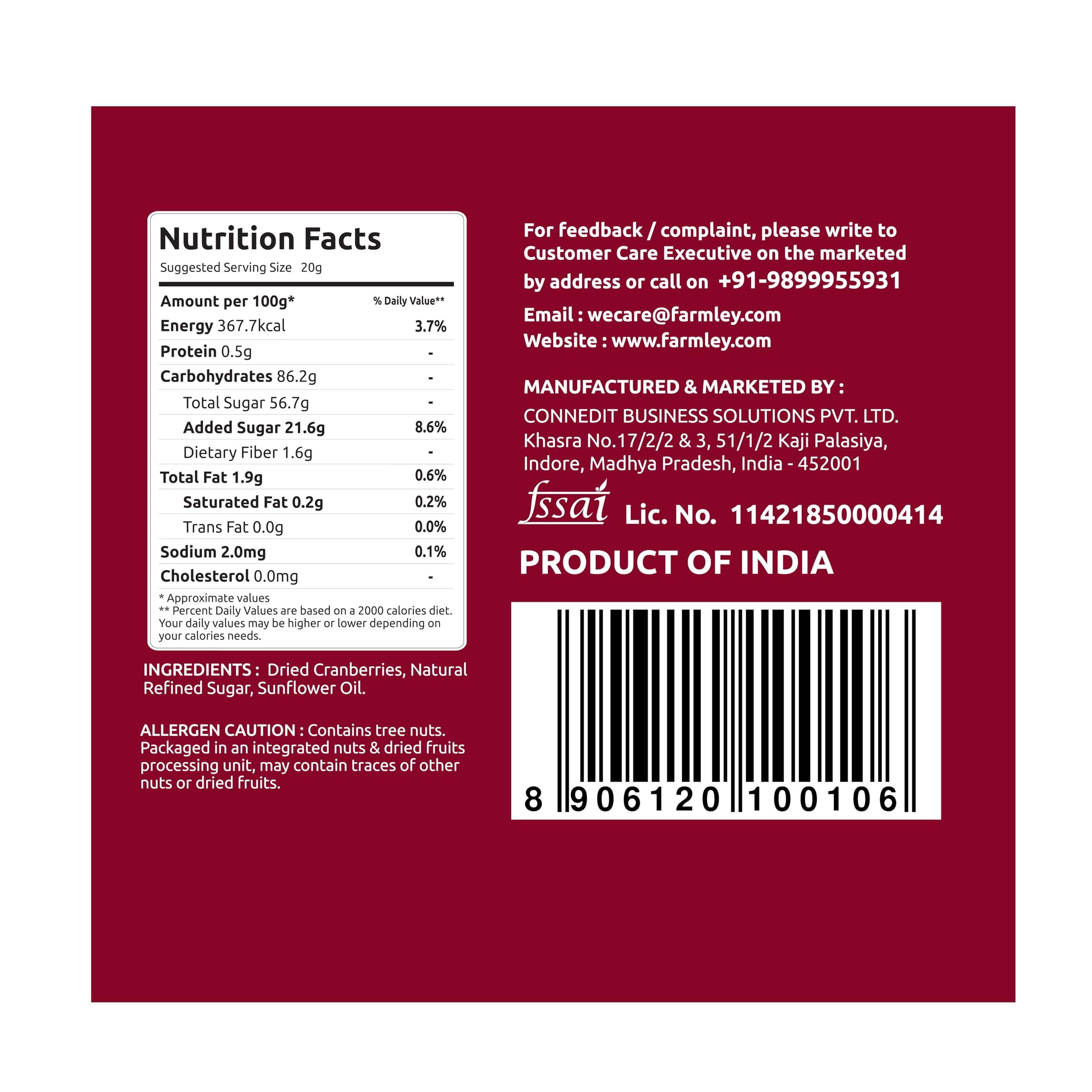 Farmley Farmley Canadian Dried Cranberry I 200 gram I Dry Fruit, Berries, High Nutrient and Antioxidant No Added Preservatives (Pack Of 2, Pouch)